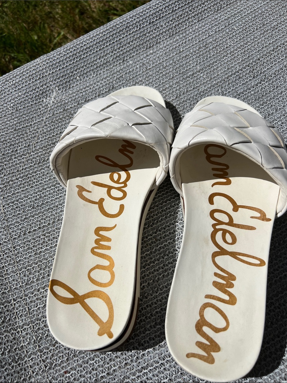 Sam Edelman White Braided Slide Sandals